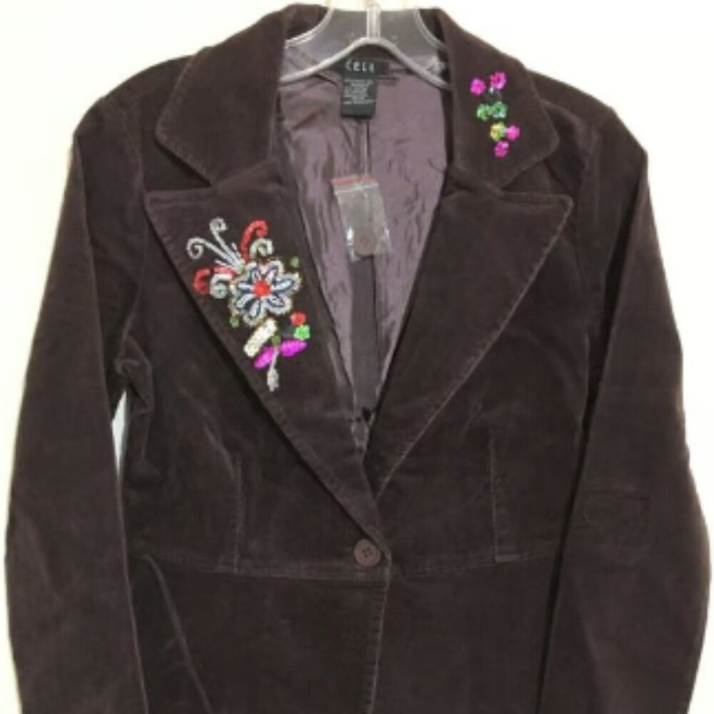 NWOT CELL Women's Corduroy Jacket w Floral Sequins Size S